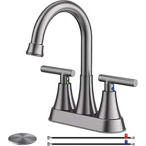 Faucets for Sink 3 Hole, 4 inch Brushed Grey Bathroom Sink Faucet with Pop-up Drain and Supply Hoses, Bath Accessory Set