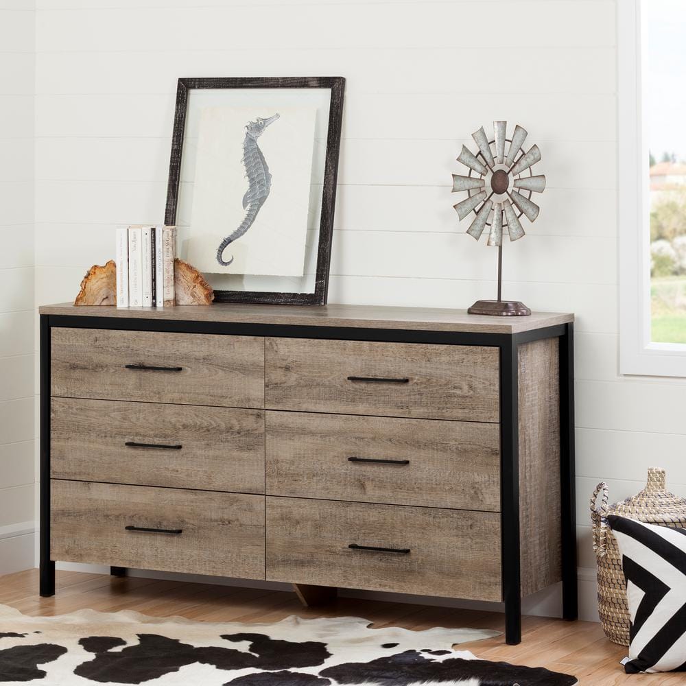 South Shore 6 Drawer Double Dresser-Weathered Oak -  10491
