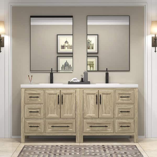 BV Better Vanity VIV 71 in. W x 20 in. D x 35 in. H Double Sink Freestanding Bath Vanity in Dark French Oak with White Acrylic Top