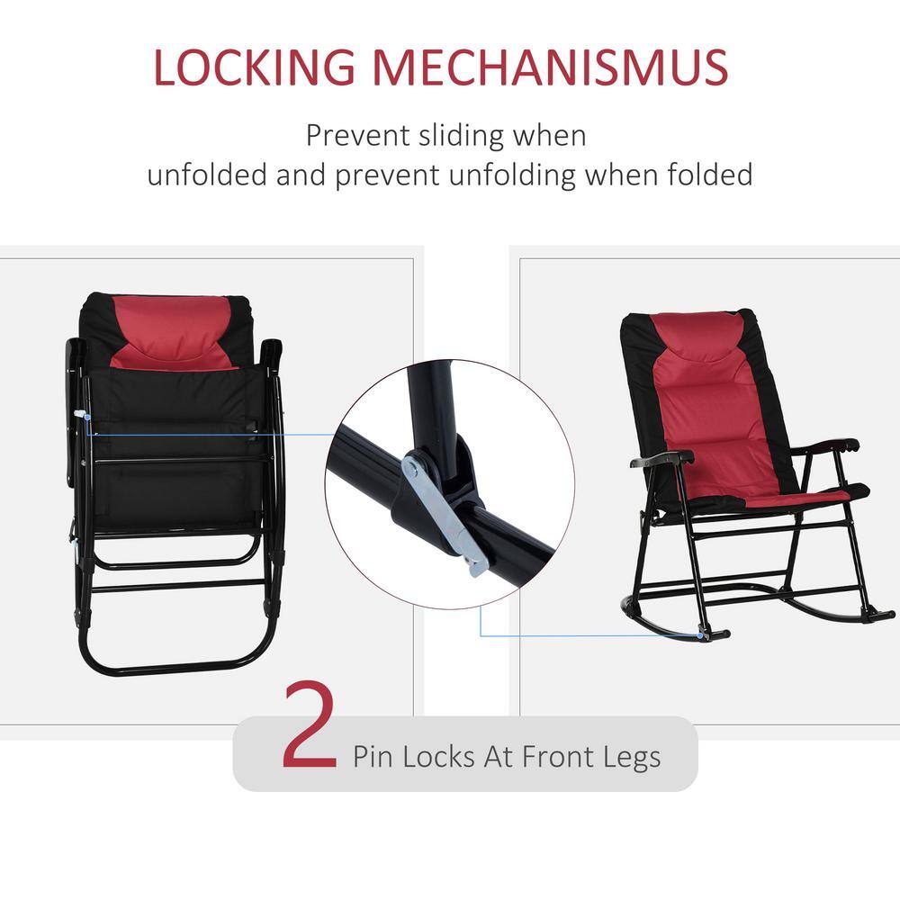 Outsunny Red and Black Steel Padded Rocking Chairs Set