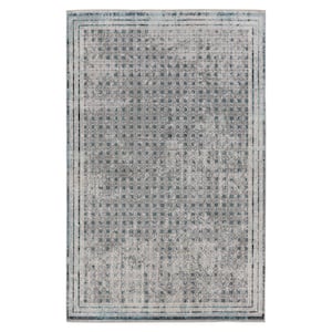 Machine Washable Allora Light Gray/Blue 6 ft. 7 in. x 9 ft. 6 in. Trellis  Area Rug