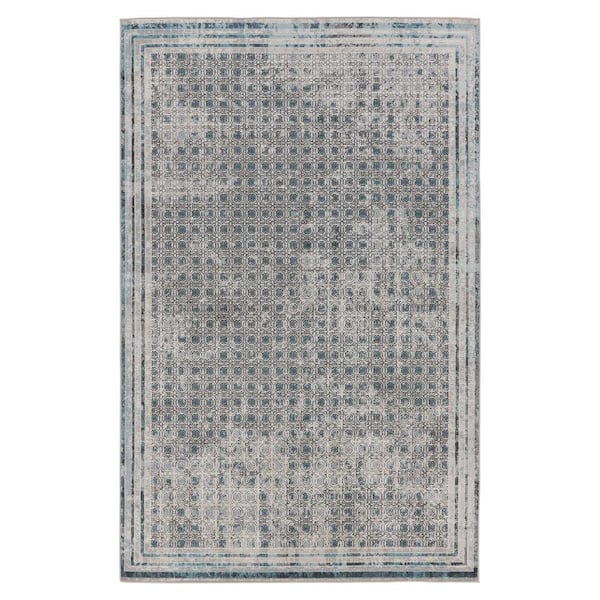 Jaipur Living Machine Washable Allora Light Gray/Blue 6 ft. 7 in. x 9 ft. 6 in. Trellis  Area Rug
