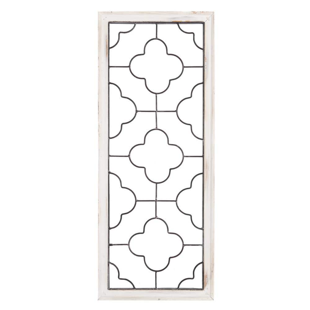 Metal and Wood Black and White Clover Design Wall Panel