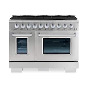 BOLD, 48-IN, 8 Burner, Freestanding, Double Oven Dual Fuel Range with Gas Stove and Electric Oven, in. Stainless Steel