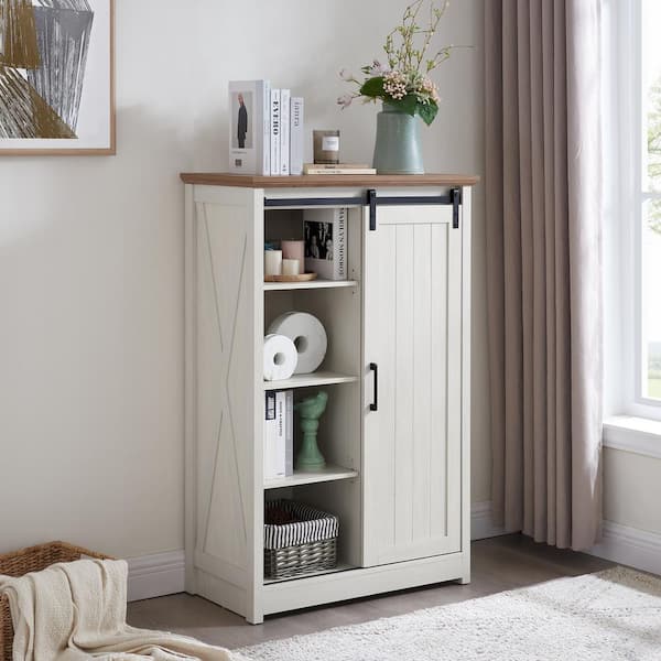 31.5 in. W x 11.81 in. D x 47.64 in. H 5 Drawers Farmhouse Storage Organizer Cabinet with Sliding Barn Door in White