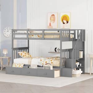 URTR White Twin Loft Bed Frame with Two Drawers, Bunk Bed Can be Turned ...