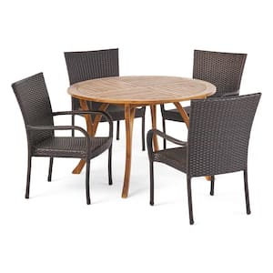 Collins Multi-Brown 5-Piece Wood and Faux Rattan Outdoor Dining Set