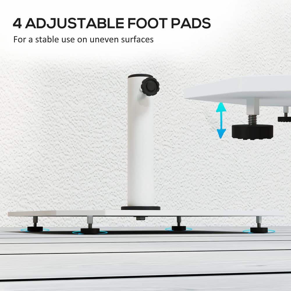 White Metal Square Patio Umbrella Base with Adjustable Pads