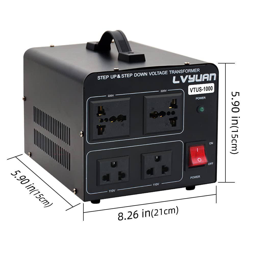 Black 1000W Universal Step Up/Down Voltage Transformer