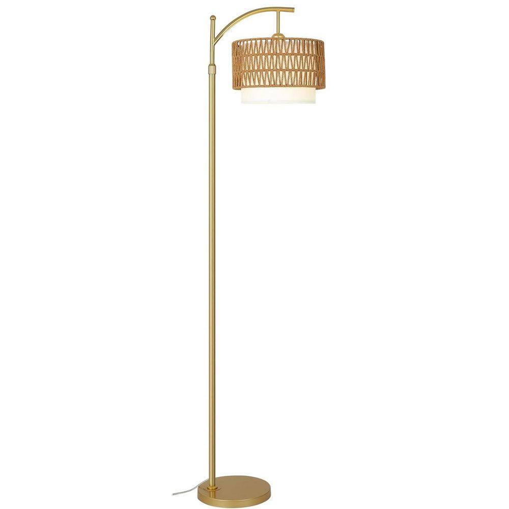 Avex 65 in. Gold+Black Farmhouse 1-Light Smart Dimmable Standard Floor Lamp with Rattan and Fabric Double Drum Shade price history on PriceWatchPro