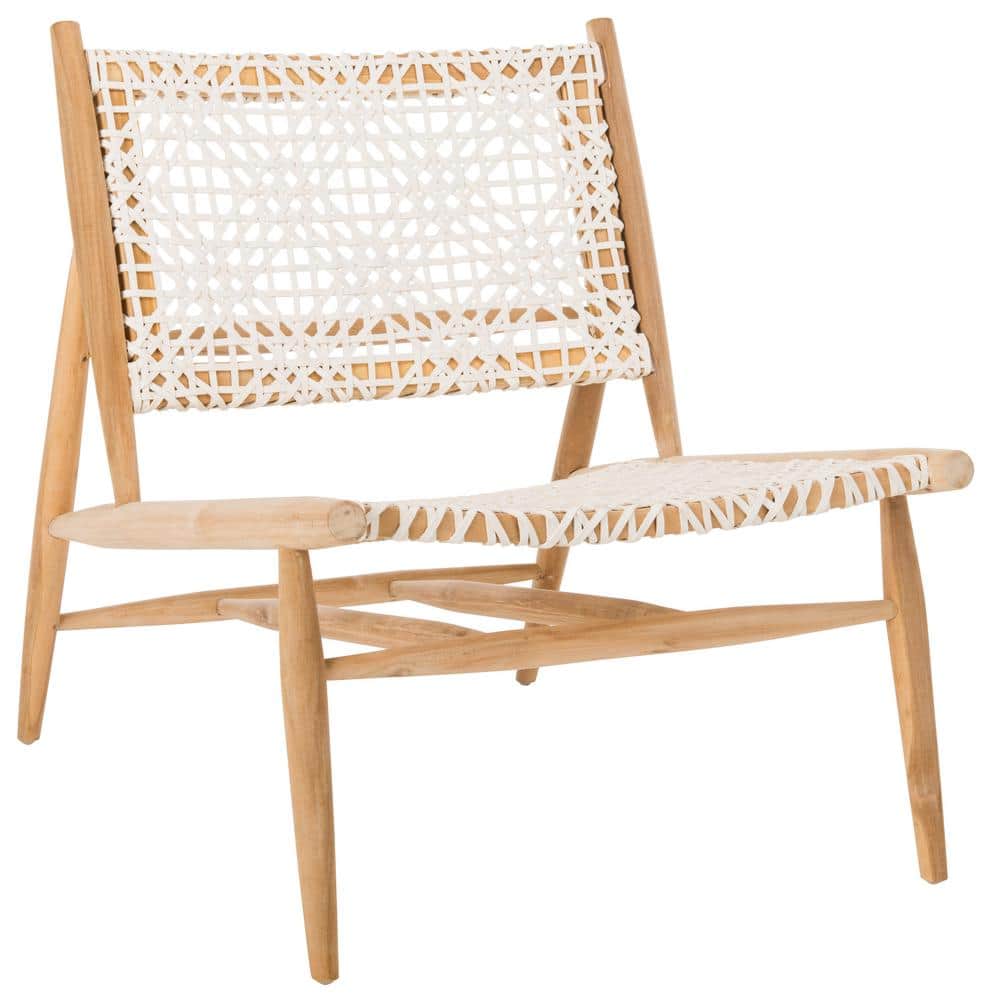 Transitional Off-White Leather Weave Side Chair in Light Oak