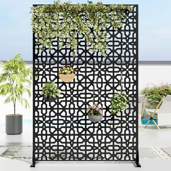 Dovelina 47 in. x 72 in. Black Textured Metal Garden Screens Outdoor Privacy Screen