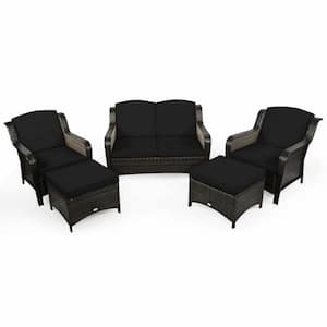 5-Piece Wicker Patio Conversation Set Patio Rattan Sofa Set with Black Cushion and Ottoman