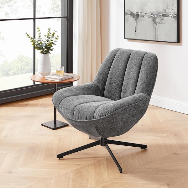 Pallas Dark Gray Fabric Swivel Accent Side Chair with Metal Legs
