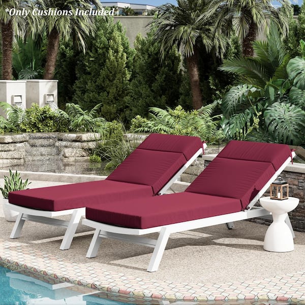 71 in. x 21 in. x 4 in. (2-Pack) Outdoor Water-Resistant Replacement Chaise Lounge Seat Cushion Burgundy