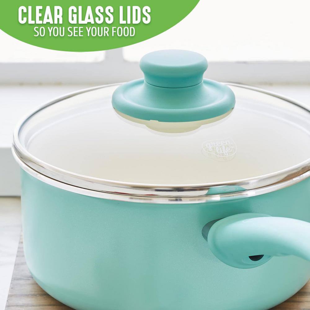 Turquoise Aluminum Nonstick Saucepan Set with Glass Lids, 1 Qt & 2 Qt
