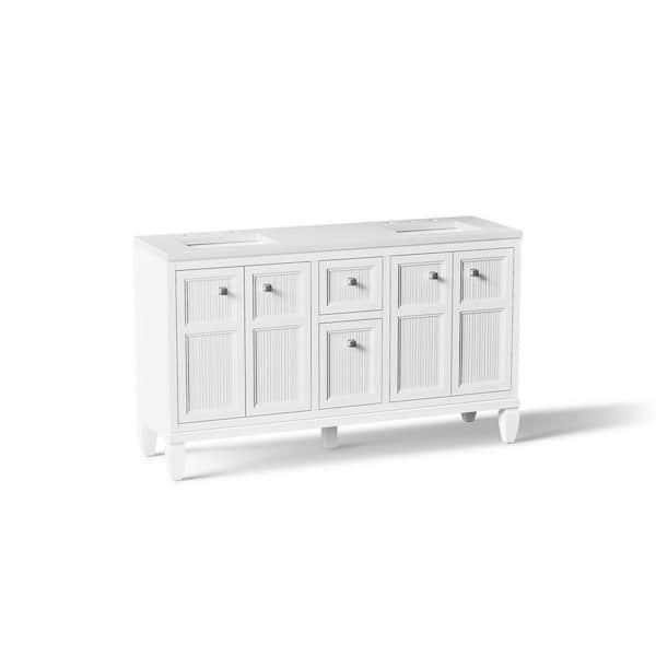 Hearthaven 61 in. Double Sink Freestanding White Bath Vanity with White Quartz Top Assembled