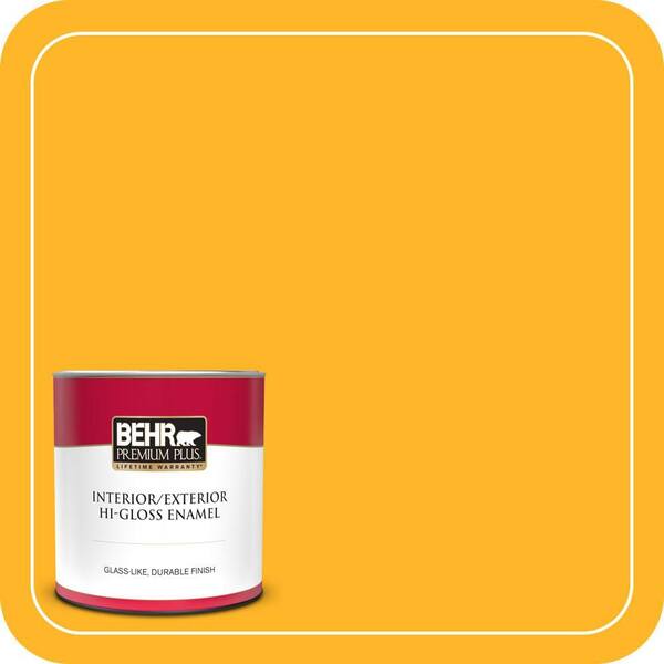 BEHR PREMIUM PLUS 1 qt. #P260-7 Extreme Yellow Hi-Gloss Enamel Interior/Exterior Paint & Primer