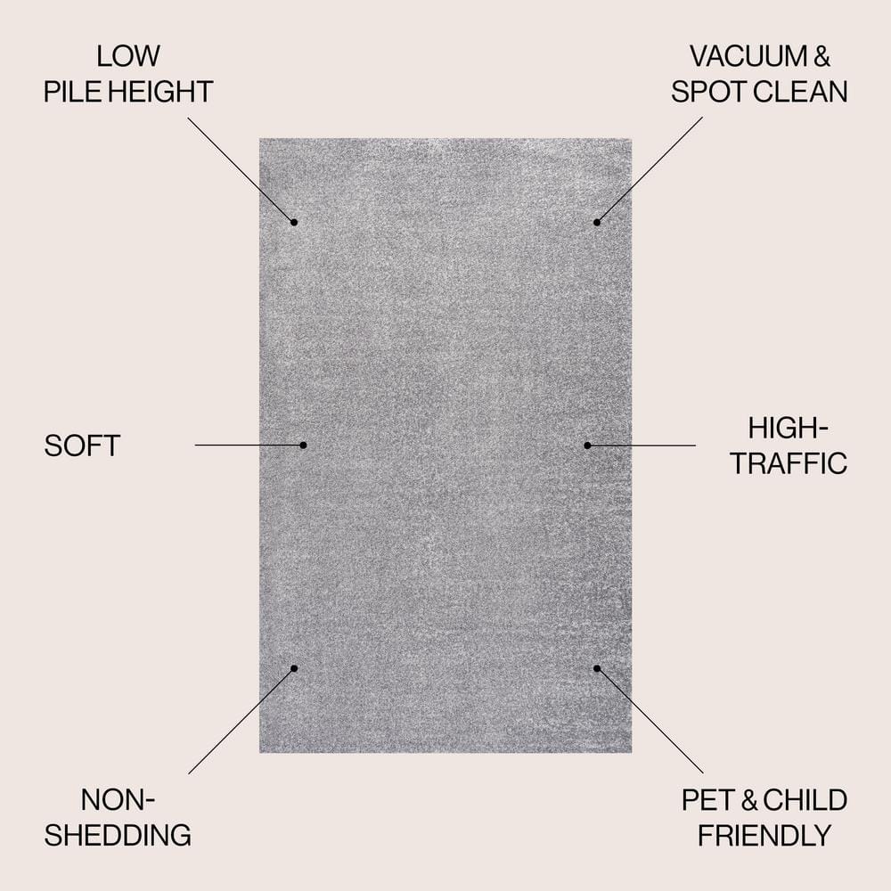 Gray 12' x 15' Solid Synthetic Low-Pile Area Rug