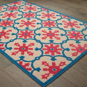 Lilo Red/Blue 8 ft. x 11 ft. Outdoor Patio Area Rug