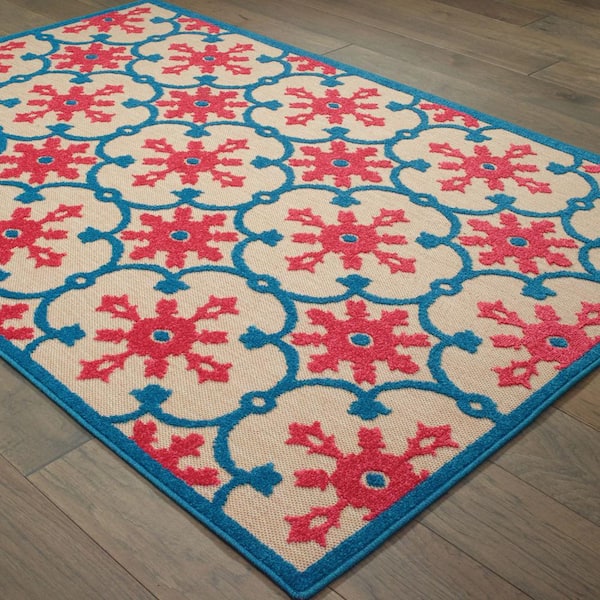 Lilo Red/Blue 10 ft. x 13 ft. Outdoor Patio Area Rug
