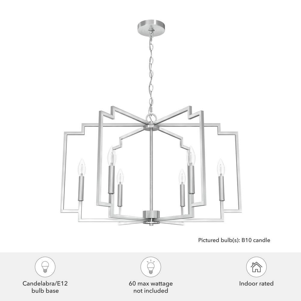 Brushed Nickel Geometric 6-Light Candle Chandelier