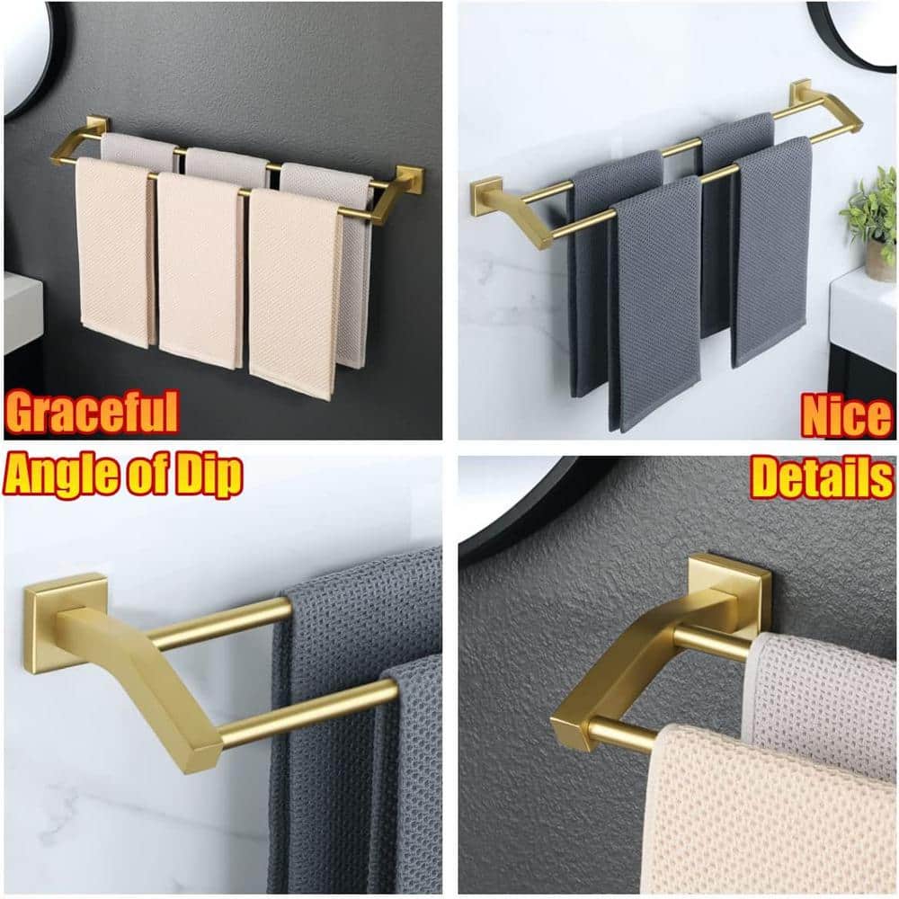 Brushed Gold Stainless Steel Wall Mounted Double Towel Rack