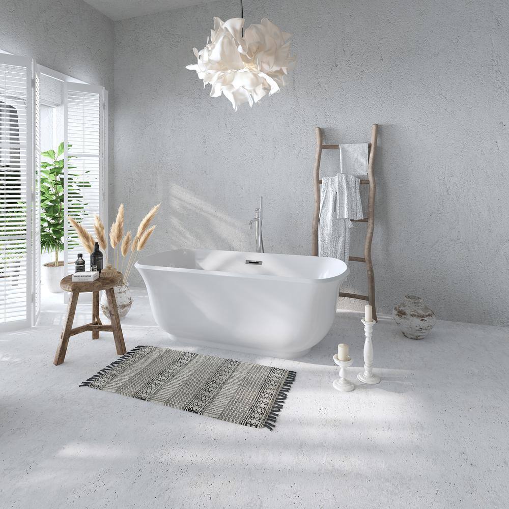 67" Glossy White Acrylic Freestanding Soaking Bathtub