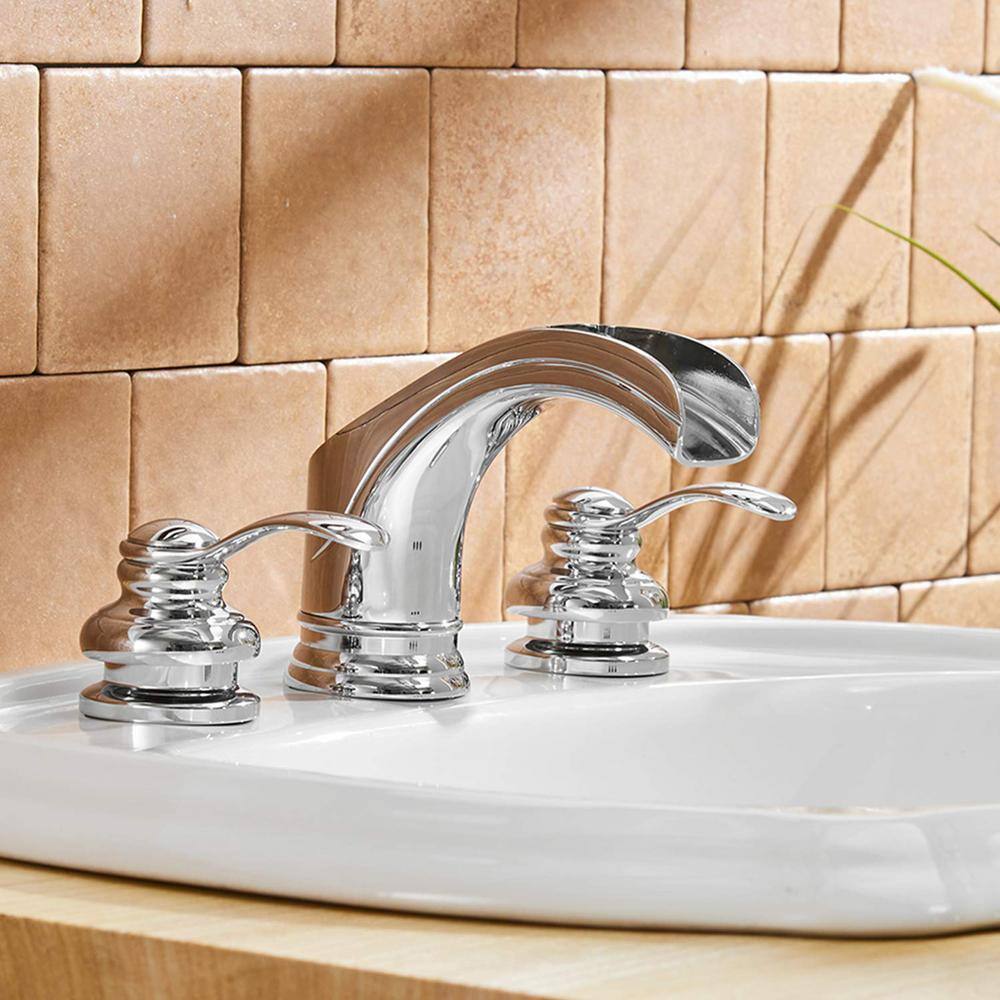 Chrome Polished 8-Inch Waterfall Widespread Bathroom Faucet