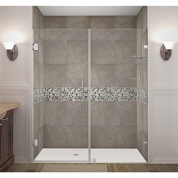 Aston Nautis GS 67 in. x 72 in. Completely Frameless Hinged Shower Door with Glass Shelves in Stainless Steel