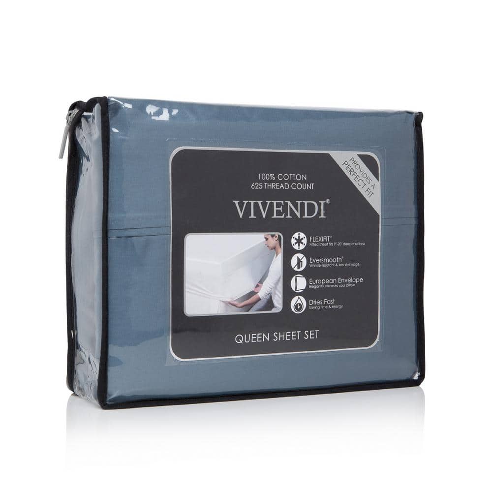 Vivendi Blue Cotton Queen 4-Piece Bedding Set