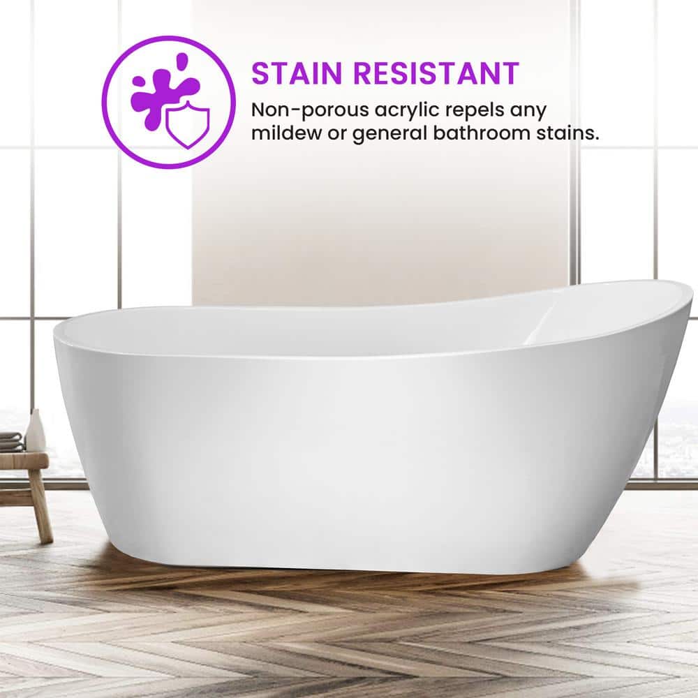 Amara 59" White Acrylic Freestanding Soaking Bathtub