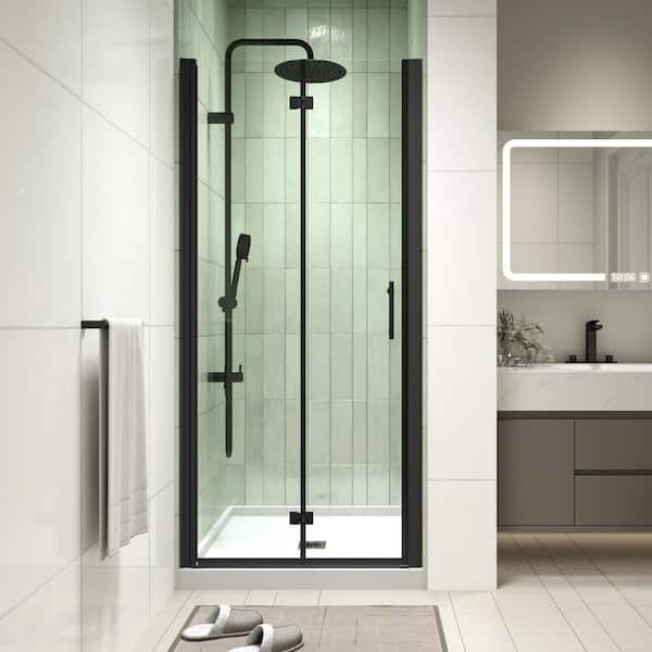 Modern 32 in. W x 72 in. H Bi-Fold Frameless Shower Door in Matte Black Finish with 1/4 in. (6mm) Clear Glass