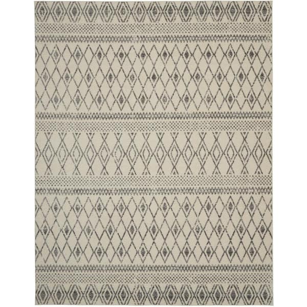 Nourison Passion Ivory/Grey 8 ft. x 10 ft. Geometric Transitional Area Rug