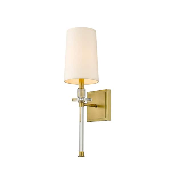 Unbranded 1-Light Rubbed Brass Wall Sconce with Beige Parchment Paper Shade