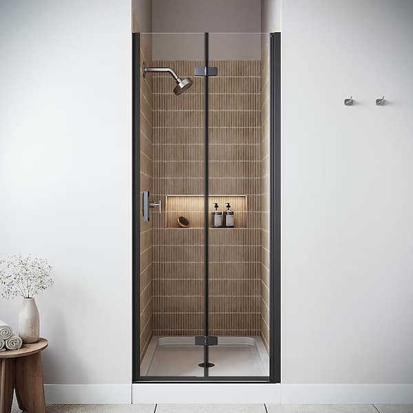 Nervia 32'' x 76'' Semi-Frameless Bi-Fold Shower Door with CrystalTech Treated 5/16'' Glass, Matte Black Hardware