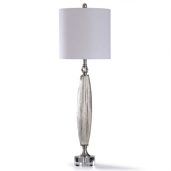 StyleCraft 43 in. Mercury Glass and Clear Crystal Bedside Lamp