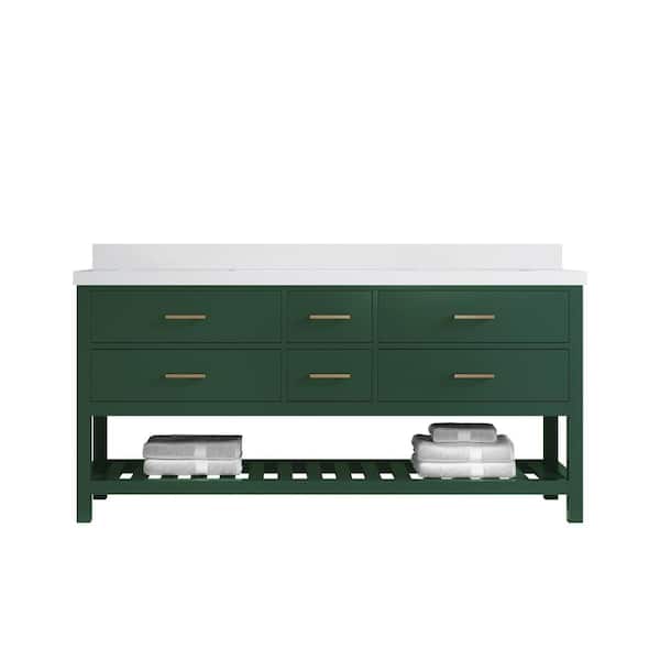 Willow Collections Parker 72 in. W x 22 in. D x 36 in. H Double Sink Bath Vanity in Lafayette Green with 2 in. White Quartz Top