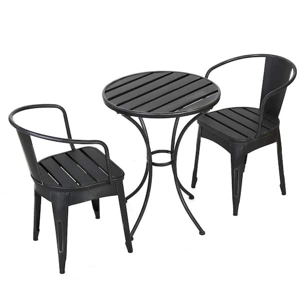 Colmar Black with Silver 3-Piece Metal Round Outdoor Patio Bistro Set