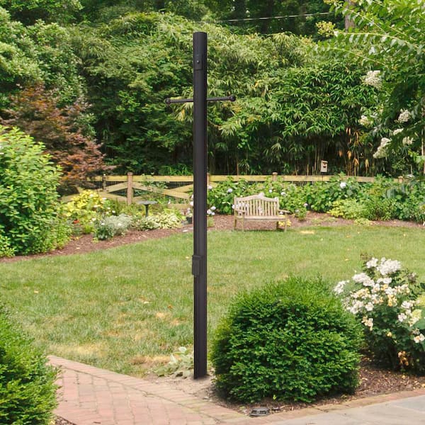 Fluted 84 in. Textured Black Finish Direct Burial Outdoor Lamp Post  with Photocell and Convenience Outlet