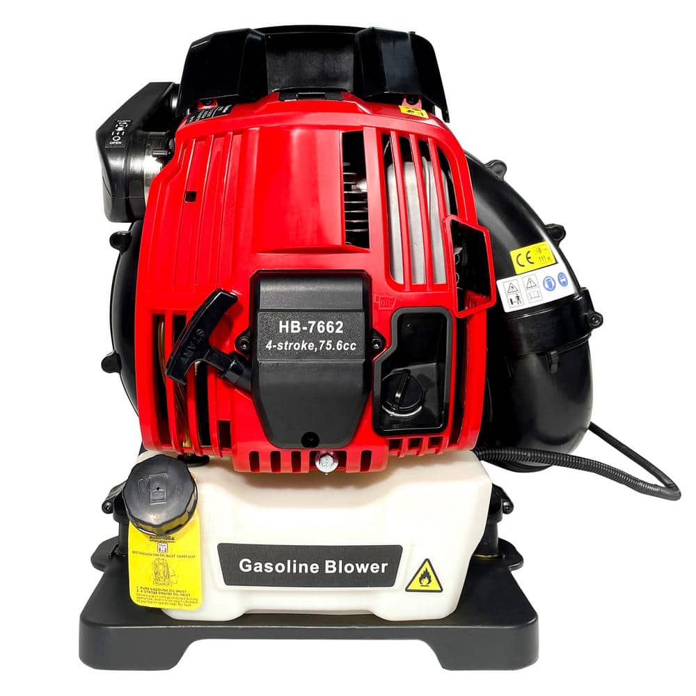 Red and Black 76CC Gas-Powered Backpack Leaf Blower with 4-Cycle Engine