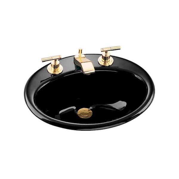 KOHLER Farmington 19 in. Oval Drop-In Cast Iron Bathroom Sink in Black with Overflow Drain