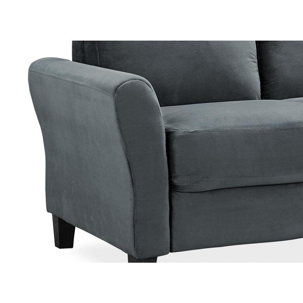 Dark Gray Microfiber 3-Seat Rolled Arm Sofa with Wooden Frame
