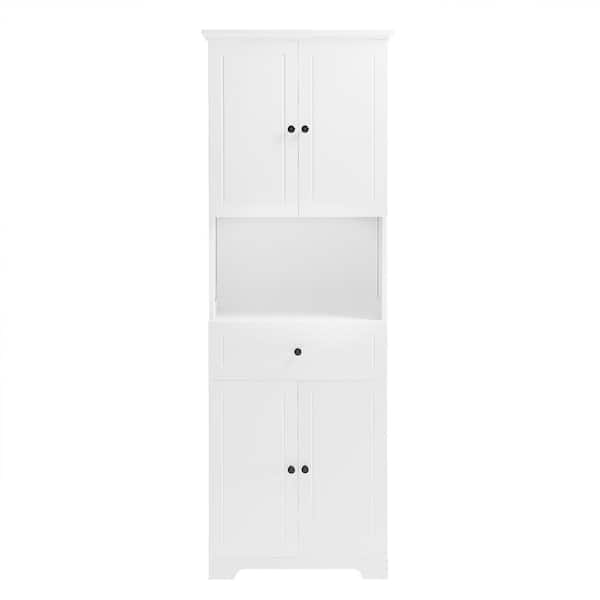 Unbranded 23.6 in. W x 13.8 in. D x 67.7 in. H White Linen Cabinet with 4-Doors and Open Shelve for Bathroom