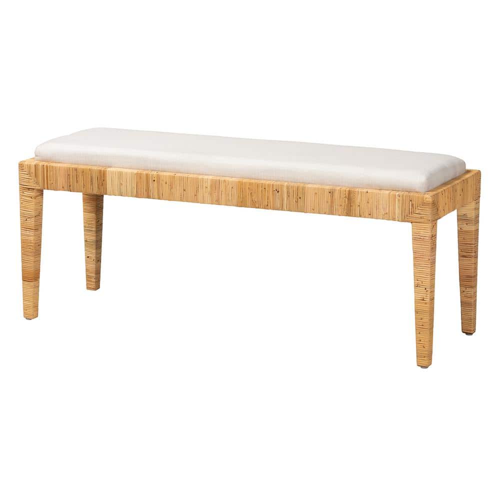 bali & pari Sofia White and Natural Brown Bench (20.1 in. H x 48 in. W x 15.7 in. D)