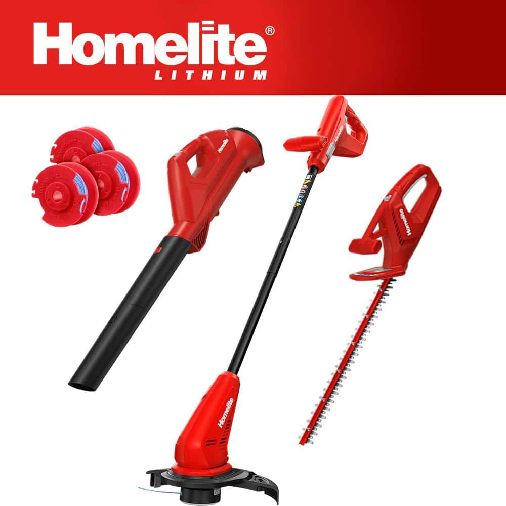 Homelite 12V 10 in. String Trimmer, Blower and Hedge Trimmer w/Extra 3