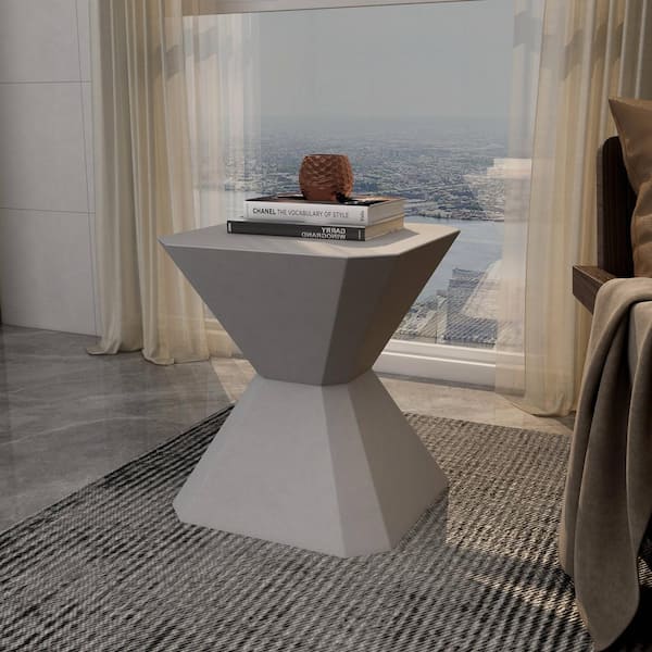 Leisuremod Azure Modern Side Table Round Fiberstone Minimalist Geometric Accent Table for Indoor and Outdoor in Grey