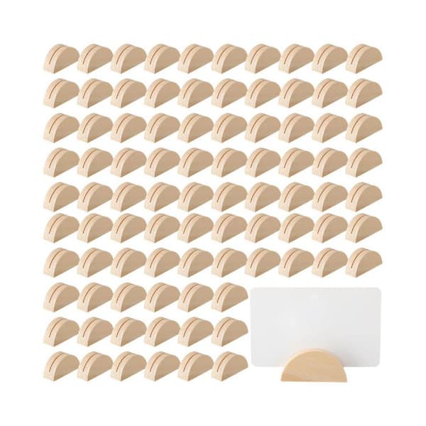 1 in. x 1 in. Beige Wood Indoor Lightweight Wedding Table Name Holder Semicircular Design Place Card Holders Set of 100
