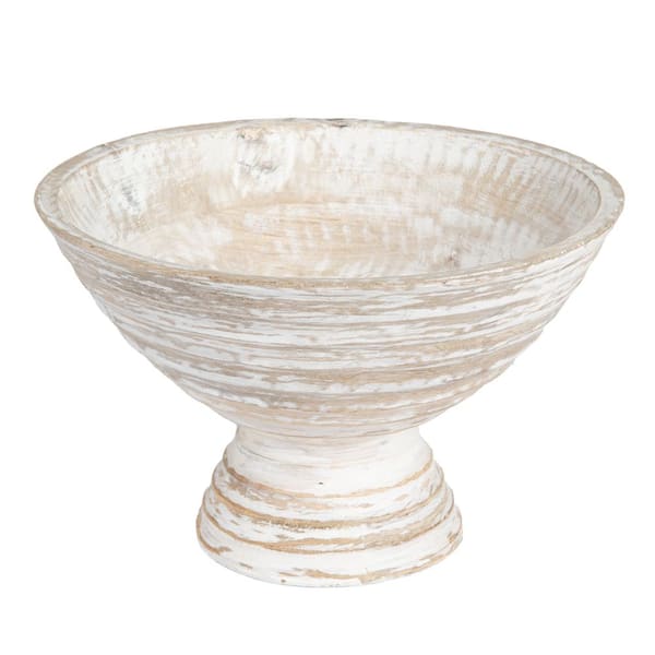 Storied Home 35 fl. oz. 9.75 in. White Mango Wood Serving Bowls (Set of 1)