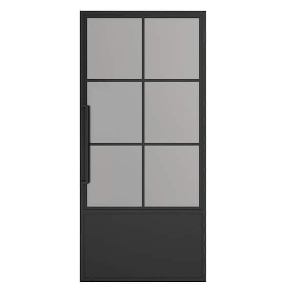 CALHOME 36 in. x 84 in. Right-Hand 6 Lite Frost Glass Black Steel Single Prehung Interior Door with Door Handle